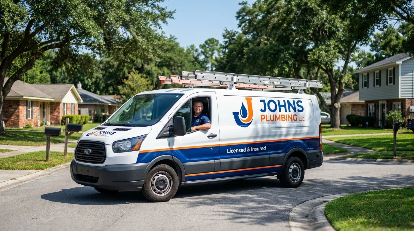 Johns Plumbing LLC service van in Brookhaven, NY