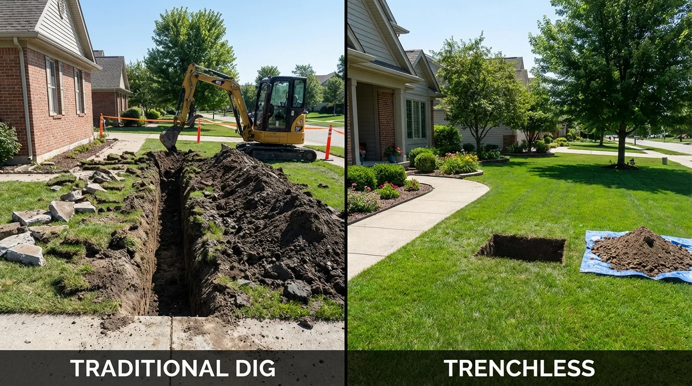 Trenchless sewer repair with minimal yard damage versus traditional excavation in Brookhaven, NY